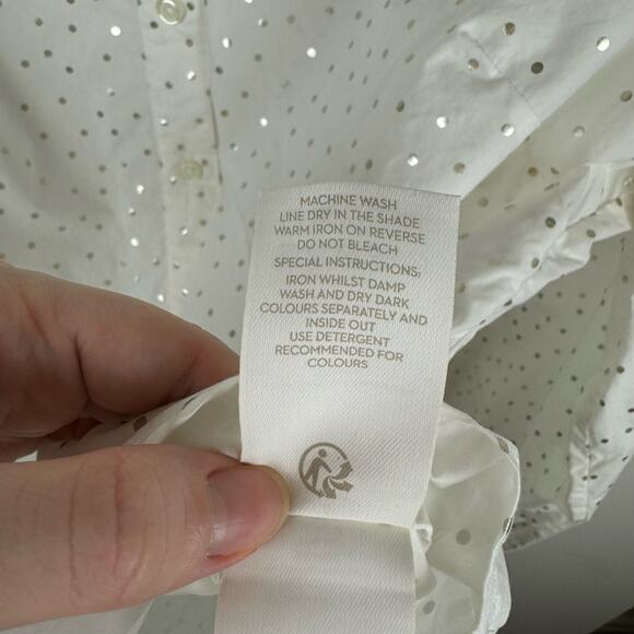 Boden Womens the Classic Shirt Button Up in White and‎ Silver Polka Dot Sz 16 - Picture 8 of 10